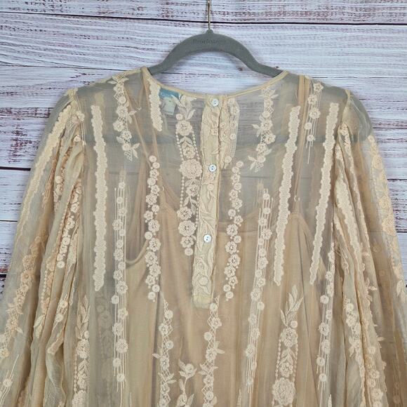 Sundance Silk Seaspell Midi Dress PM Cream Embroidered Lace Sheer Ethereal NWT - Picture 9 of 16